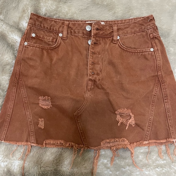 New Free People Burnt Umber Plaid Holly Go Lightly Tweed Mini Skirt $88 Small
